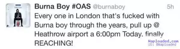 Heathrow Airport Tweets about Burna Boy